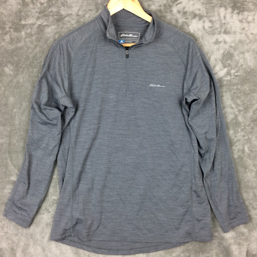 Eddie Bauer First Ascent Mens L Merino Wool Blend Base Layer Top 1/4 Zip Gray